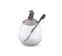 Vagabond House Pewter Little Bear Glass Honey Pot Sugar Bowl Jam Jelly Jar 5 inch Tall 12 oz