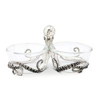Vagabond House Pewter Octopus with Twin Glass Snack/Nut/Food Bowls 10 inch Long