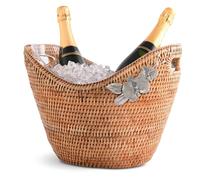 Vagabond House Rattan Wicker Champagne Bucket - Luxury Boho Outdoor Cooler, Ice Holder for Party with Orchid Pewter Accent - Holds Packs of Beer, Wine, Soda Removable Acrylic Lining, Cutout Handles