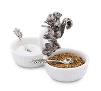 Vagabond House Squirrel Double Salt Cellar with Pewter Leaf Spoons