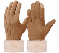 Vagasi Women Touch Screen Gloves - Winter Warm Fleece Lined Touchscreen Gloves Ladies Thermal Suede Gloves Fur Cuff Full Finger Mittens for Women Girls Texting Skiing Outdoor Gifts UK