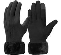 Vagasi Women Touch Screen Gloves - Winter Warm Fleece Lined Touchscreen Ladies Thermal Suede Gloves Fur Cuff Full Finger Mittens for Women Girls Texting Skiing Outdoor Gifts UK