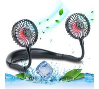 VAGAU Portable Cooling Neck Fan, Rechargeable USB Personal Neck Fans with Colorful LED lights, 360° Rotation, Wearable Neck Fan Air Conditioner for Office Travel Sport, 3 Adjustable Speeds（Black）