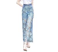 Vagbalena Women's Fashion Straight Casual Loose Stitching Lace Patchwork Jeans Casual Push-Up Skinny with Pockets Embroidered Flare Jeans (Blue 3,M)