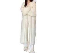 Vagbalena Women's loose-fitting, long, knee-length, fluffy cardigan for fall Business office coat Fashionable 2025 soft, fluffy knit cardigan (White,One Size)