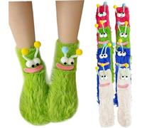 Vagbalena Women's ugly cute quirky 4 pairs plush socks warm soft universal fun fall and winter cute coral velvet home furry fuzzy mid-calf floor socks (4PCS,One Size)