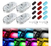 VAGCARS 4-Pack Car LED Interior Lights, 7 Colours Ambient Lighting, USB Rechargeable Wireless LED Lights with Touch Sensor, Universal for Boot, Doors, Armrest Boxes and Sitting Areas