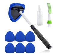 VAGCARS 9PCS Car Windscreen Cleaner, Auto Window Cleaning Tool, 180° Rotating Extendable Car Windscreen Cleaner Inside with 6 Reusable Microfiber Pads, 1 Spray Bottle, 1 Air Conditioning Brush