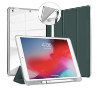 VAGHVEO Case for iPad 9th Generation 10.2 2021/ 8th Gen 2020/7th 10.2” 2019 with Pencil Holder, Flexible Stand Smart Cases [Auto Wake/Sleep], Soft TPU Back Cover Shell for iPad 10.2 Inch, Dark Green