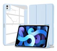 VAGHVEO Case for iPad Pro 11 Inch M4 2024 with Pencil Holder, Cover for iPad Pro 11 5th Generation Shockproof Hard Clear Transparent PC Shell + Soft Edges Supports Charging, Auto Wake/Sleep, Ice Blue