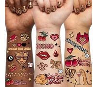 Vagilelf 68 Cherry Cheetah Print Temporary Tattoos Adult, 2 Sheets Y2K Cherry Girl Aesthetic Party Favors, Leopard Print Birthday Decorations for Women Retro Gold Foil Body Art