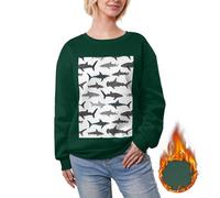 VAGILO Fish And Shark Women'S Fleece Crew-Neck Hoodie - Stylish Design For Fall And Winter Fashion - Comfortable And Versatile Dark Green