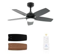 Vagizm Ceiling Fan 36'' for Small Room: Matte Black Modern Fans with Light Remote Control - Reversible Quiet DC Motor Dimmable with 6 Speeds for Small Bedroom Office - 230V