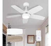 Vagizm Ceiling Fan 36'' for Small Room: Matte White Modern Fans with Light Remote Control - Reversible Quiet DC Motor Dimmable with 6 Speeds for Dorm Room Bedroom Indoor Outdoor Use