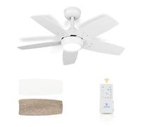 Vagizm Ceiling Fan 36'' for Small Room: Modern Matte White Fans with Dimmable Light Remote Control - Reversible Quiet with 6 Speeds for Small Bedroom - 230V