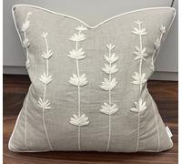 VAGMINE Hand Embroidered Daisy Accent Throw Pillow Cover - 18x18 Inches Square - 100% Linen Natural Decorative Cushion Cover for Couch, Sofa, Bed - Textured Embroidery - Boho Floral Home Décor