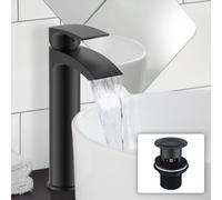 Vago Modern Matte Black High Rise Tall Basin Mixer Tap & Waste Nes Home Black One Size