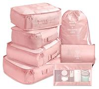 VAGREEZ Packing Cubes 7 Pcs Travel Luggage Packing Organizers Set with Toiletry Bag (Pink)