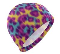 Vague Colorful Leopard Print Swimming caps for Bald Short Hair Waterproof Swimming Cap for Adults Hair Protection and Drag Reduction