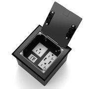 Vagueior Recessed Flat Hidden Floor Electrical Outlet Box Kit,Stainless Steel Cover with 2 * 20A+ 1 * 15A Receptacle Outlet,+2 * 5V/4.8A USB Port+1*RJ45 Port,UL Certified,Black