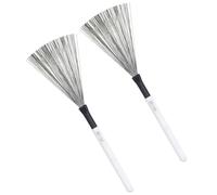 Vaguelly 1 Pair Drum Brush Drum Wire Brush with Wooden Handle Maple Wood Comfortable Grip Simple Style