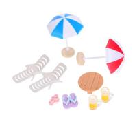 Vaguelly 1 Set Miniature Beach Decoration Set Dollhouse Accessories with Chairs Umbrellas Glasses for Creative Table Scenes and Role Playing Fun