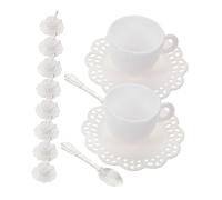 Vaguelly 10 Sets Miniature Coffee Cup Set of Dollhouse Accessories with Lace Edge Plates Metal Spoons Realistic Tiny Tea Cups for Pretend Play and Creative Role Playing