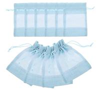 Vaguelly 10pcs Blue Linen Drawstring Mesh Bags 10x14cm Small Sachet Pouches for Jewelry, Fragrance, and Party Favors Reusable Fabric Netting Bags for Home and Event Use