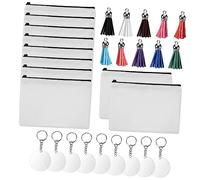 Vaguelly 10pcs Canvas Heat Transfer Makeup Bags and Sublimation Pencil Pouch Set Zipper Thickened Storage Bags, DIY Cosmetic Organizer for Travel, Crafting, and Toiletry Acrylic Discs and Keychains