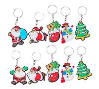 Vaguelly 10pcs Christmas Keychain Santa Claus Snowman Lightweight Silicone Metal Key Rings Christmas Party Favors Bag Pendants Gift Bulk