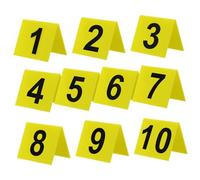 Vaguelly 10Pcs Double-Sided Acrylic Table Numbers with Clear Black Print Yellow Base Reusable Evidence Markers for Restaurant Wedding Detective Scenes Multi-Function Number Marker