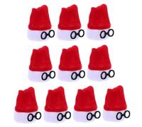 Vaguelly 10pcs Mini Flannel Santa Hats for Crafts Small Xmas Decorations Red White Pom Pom Cutlery Holder Wine Bottle Cover Doll Accessories