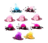 Vaguelly 10pcs Mini Girls Felt Hat Hairpins Mixed Colors Medium Size Shining Party Hair Clips Elegant Lace Headwear Accessories for Children