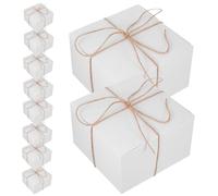Vaguelly 10Pcs Thickened White Kraft Boxes with Hemp Rope and Blank Tags Square Present Packing Boxes for Business Shipping Birthday Holiday Party Favor Wrapping
