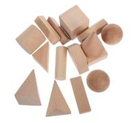 Vaguelly 15pcs Natural Beechwood Geometric Solids Blocks Shape Building for Preschool Montessori Early Learning and Math Development