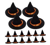 Vaguelly 16PCS Mini Felt Witch Hats for Halloween Party Decorations Sturdy Black Bottle Toppers with Dust Protection Compact Miniature Dollhouse and Doll Hats for DIY Crafts and Festive Use