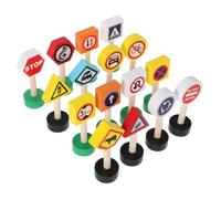 Vaguelly 16pcs Wooden Traffic Sign Playset for Safe Friendly Preschool Educational with Smooth Finish Compact Storage Independent Learning Road Signs for Early Traffic Awareness