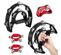 Vaguelly 1pc Double Row Tambourine, 1pc Foot Tambourine, 2pcs Wrist Bells Half Moon Double Row Metal Jingles Wrist Band Jingle Bells Bracelet Foot Ankle Bells Rattles Foot Shaker Percussion