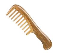 Vaguelly 1Pc Sandalwood Wide Tooth Massage Comb Natural Hair Comb for Detangling Relaxing Scalp Care Lightweight Portable Spa Tool for Curls and Everyday Use Khaki