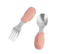 Vaguelly 1set Lovely Boy Girl Dinnerware Short Handle Spoon and Feeding Fork Stainless Steel Non- Design for Comfortable to Hold for Weaning and Transitioning to Solid Food