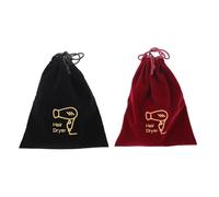 Vaguelly 2 PCS Hair Dryer Storage Pouch with Strong Drawstrings Washable Organizer Bags for Home Hotel Travel and Dormitory Use Space-Saving Compact Design in Black and Embroidered Colors