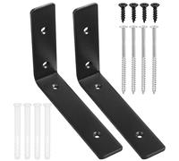 Vaguelly 2 Pcs L-Shaped Shelf Brackets Heavy Duty Cold Rolled Steel Angle Brackets 145mm X 30mm X 5mm Black Wall Mounted Support for Wooden Shelves and Headboard Installation