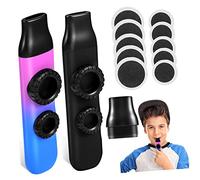 Vaguelly 2 Sets of Kazoo Musical Instruments for Adults with Double Flute Holes Design, Portable Abs and Silicone Material, Includes Replacement round Membranes and Lanyard, for Parties