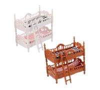 Vaguelly 2 Sets Realistic House Bunk Bed for Dollhouse Bedroom Stable Plastic and Fabric Furniture Authentic Design for Role Play and Spatial Skills Development Brown and White