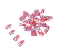 Vaguelly 24Pcs Short Square Fake Nails Full Cover Glitter Purple Gradient Press on Nails with Silver Line Design Stick on False for Women Daily Fashion