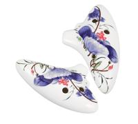 Vaguelly 2pcs Alto C Ceramic Ocarina with Long Mouth Design Portable Instrument Featuring Blue and Red Floral Patterns Warm Tone for Beginner Practice and Learning