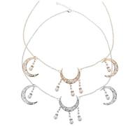 Vaguelly 2pcs Bohemian Style Head Chains Moon Pendant and Crystal Alloy Forehead Headpieces, Comfortable to Wear and Practical Hair Accessories for Dancing Parties and Weddings