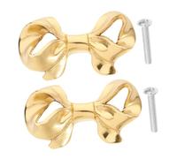 Vaguelly 2Pcs Bow Shape Drawer Pulls Gold Finish Brass Cabinet Knobs for Dressers Wardrobes Candy Boxes Vintage Style Decorative Handles for Kitchen Cupboards and Nursery Room