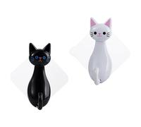 Vaguelly 2pcs Cartoon Cat Self-Adhesive Wall Hooks for Bathroom and Kitchen, Plastic Creative Hanging Hooks for Clothes and Cooking Tools, for Bedroom Or Door Use