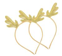 Vaguelly 2pcs Christmas Antler Hairbands Boys and Girls Decorative Headbands Gold Sequin and White Ribbon Festive Hair Accessories for Holiday Parties